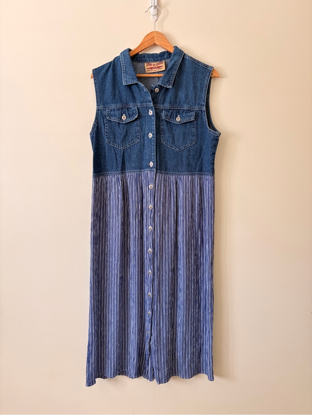 90s Dare to Dress Denim Maxi Shirt Dress Blue M